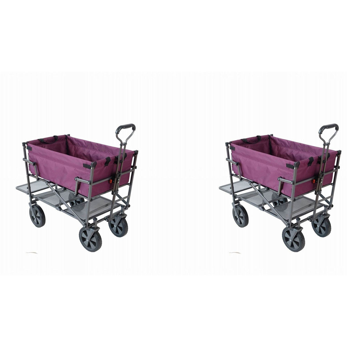Mac Sports Heavy Duty Steel Double Decker Yard Cart Wagon, Purple (2 Pack)