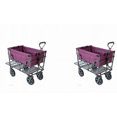 Mac Sports Heavy Duty Steel Double Decker Yard Cart Wagon, Purple (2 Pack)