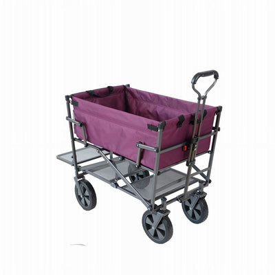 Mac Sports Heavy Duty Steel Double Decker Yard Cart Wagon, Purple (2 Pack)