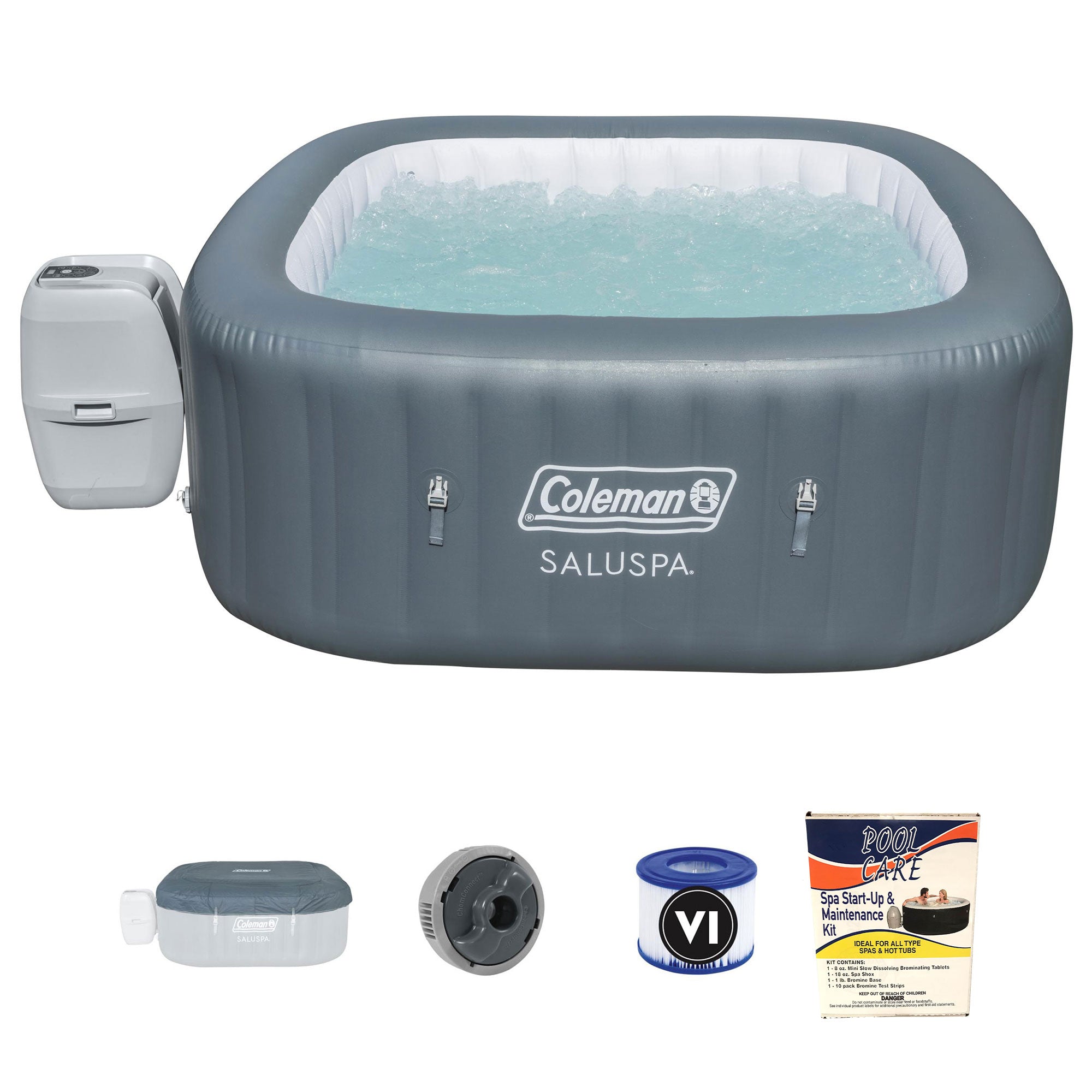 Coleman SaluSpa 4 Person Inflatable AirJet Hot Tub with Maintenance Chemical Kit