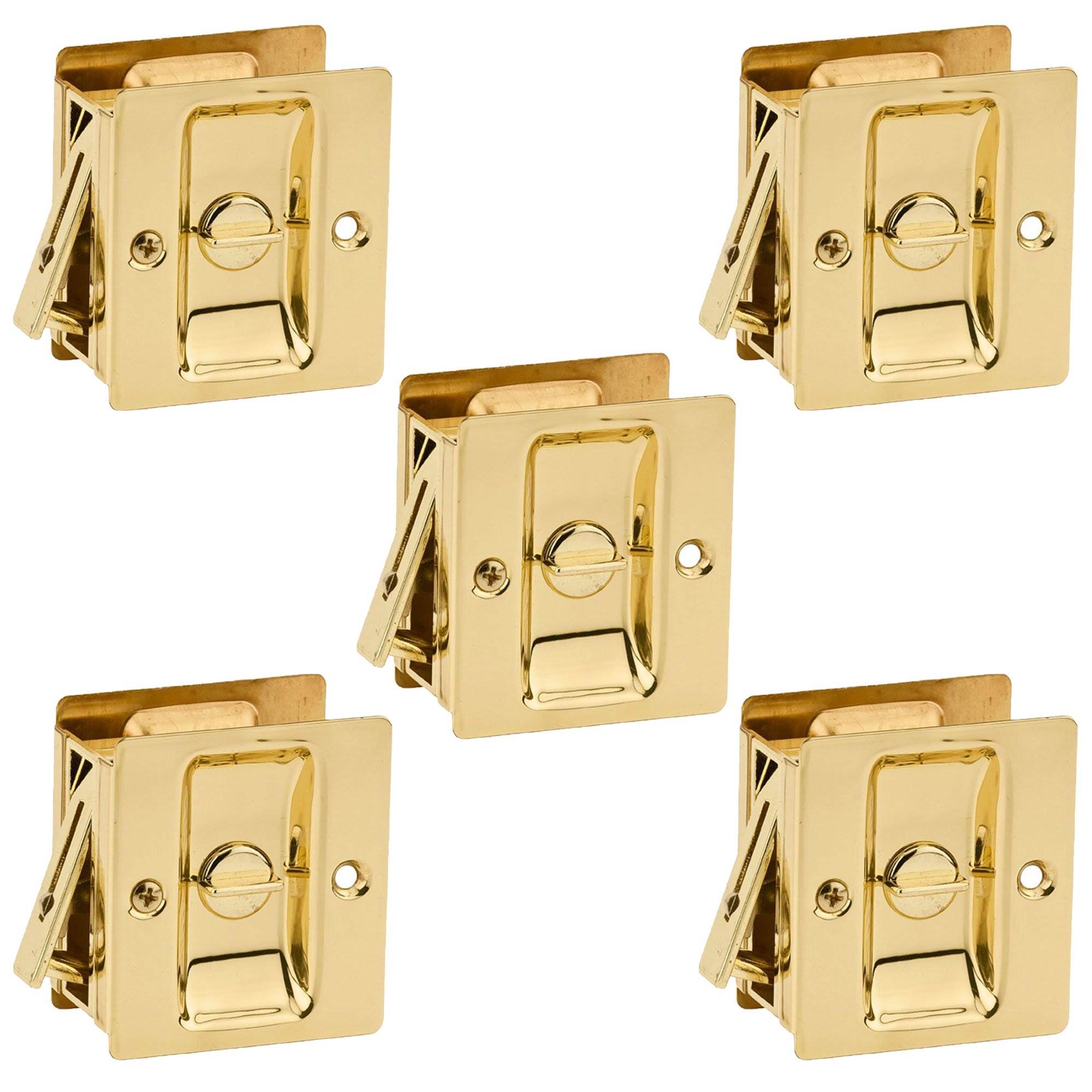 Kwikset Notch Hall 1.375 Inch Sliding Door Pocket Lock, Polished Brass (5 Pack)