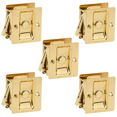Kwikset Notch Hall 1.375 Inch Sliding Door Pocket Lock, Polished Brass (5 Pack)
