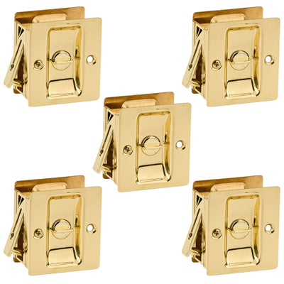 Kwikset Notch Hall 1.375 Inch Sliding Door Pocket Lock, Polished Brass (5 Pack)