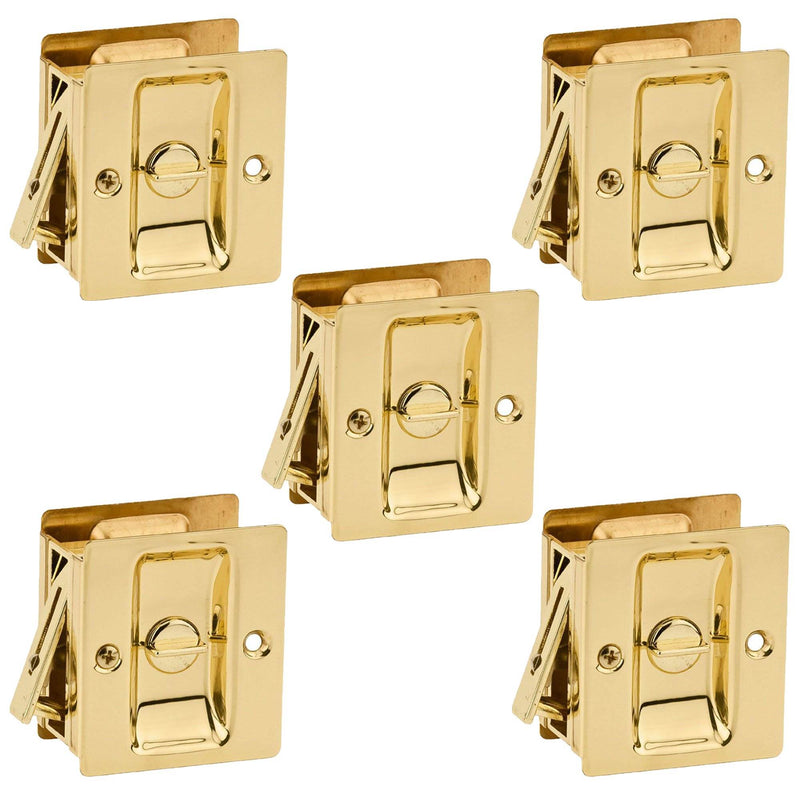 Kwikset Notch Hall 1.375 Inch Sliding Door Pocket Lock, Polished Brass (5 Pack)