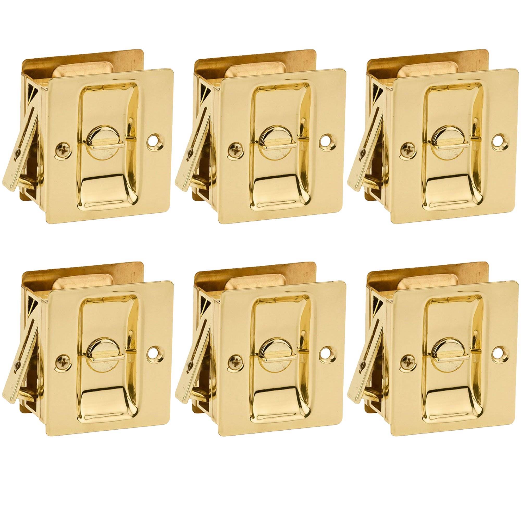 Kwikset Notch Hall 1.375 Inch Sliding Door Pocket Lock, Polished Brass (6 Pack)