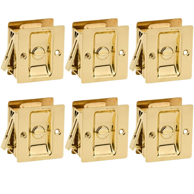 Kwikset Notch Hall 1.375 Inch Sliding Door Pocket Lock, Polished Brass (6 Pack)