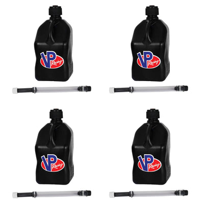 VP Racing 5.5 Gallon Utility Jugs with Deluxe Filler Hoses, Black (4 Pack)
