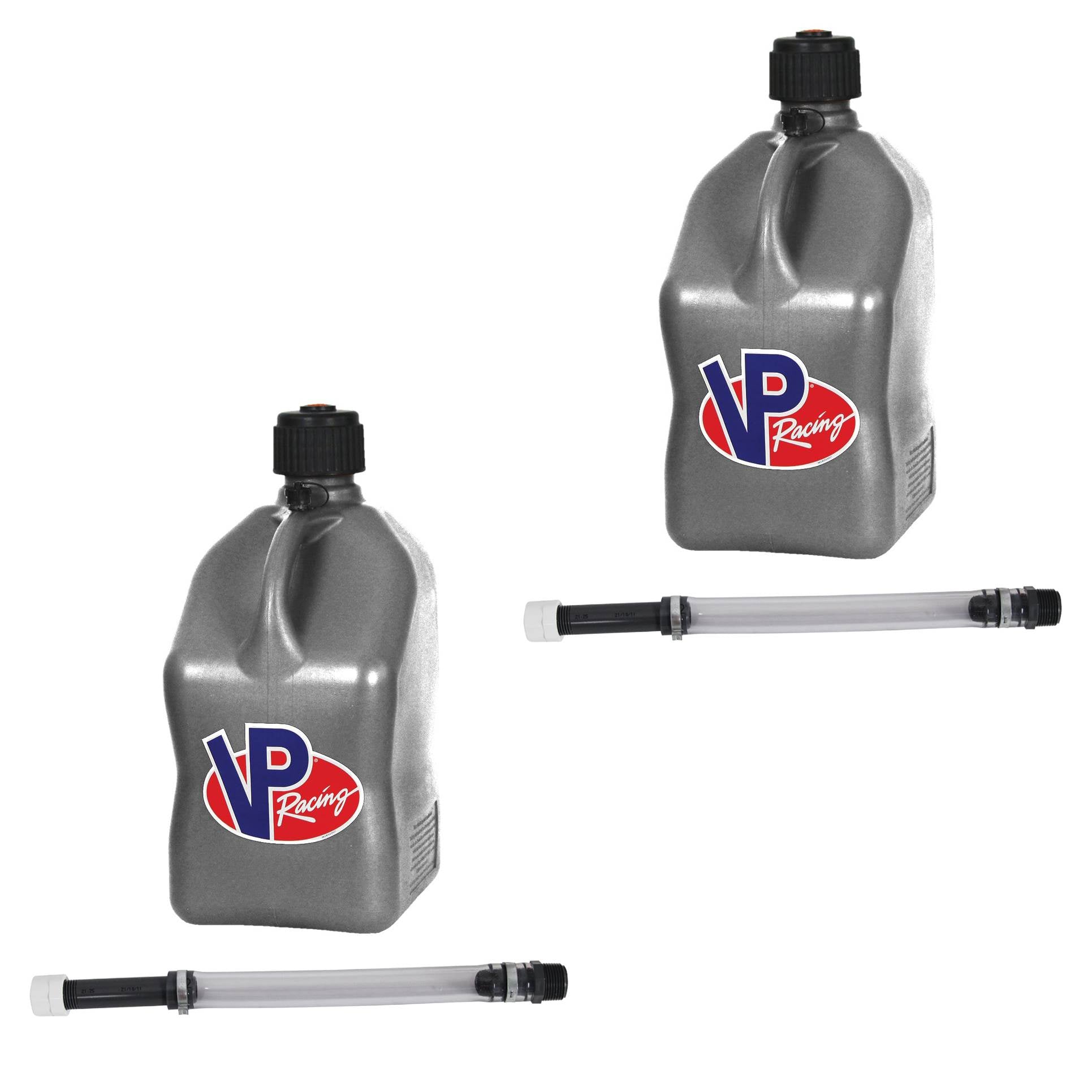 VP Racing Fuels 5.5 Gal Utility Jugs with 14 Inch Deluxe Hoses, Silver (2 Pack)
