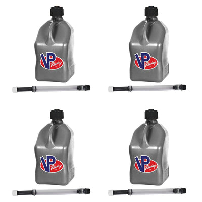 VP Racing Fuels 5.5 Gallon Utility Jugs w/ Deluxe Filler Hoses, Silver (4 Pack)