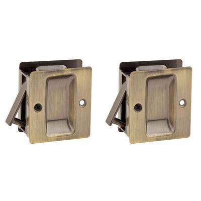 Kwikset Notch Hall and Closet Sliding Door Pocket Lock, Antique Brass (2 Pack)
