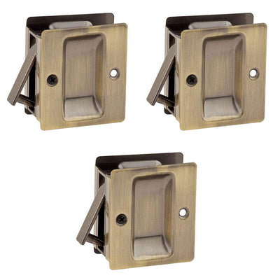Kwikset Notch Hall and Closet Sliding Door Pocket Lock, Antique Brass (3 Pack)