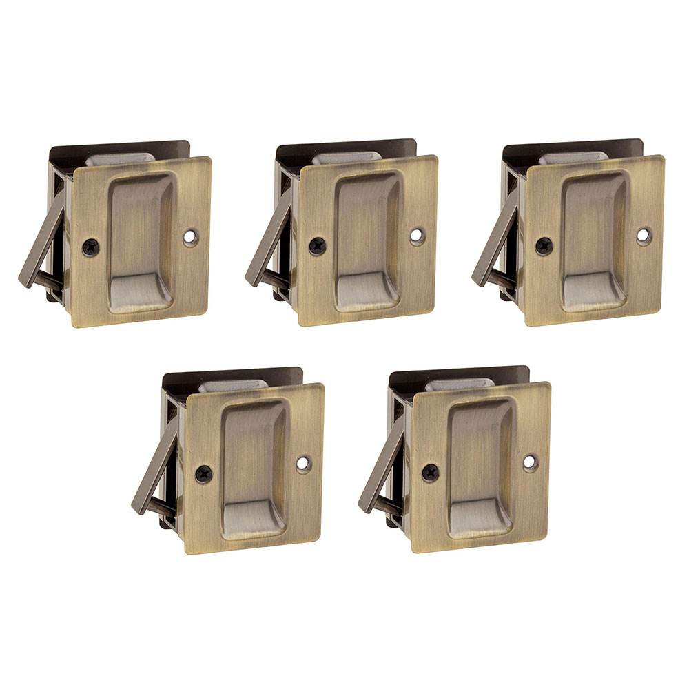 Kwikset Notch Hall and Closet Sliding Door Pocket Lock, Antique Brass (5 Pack)