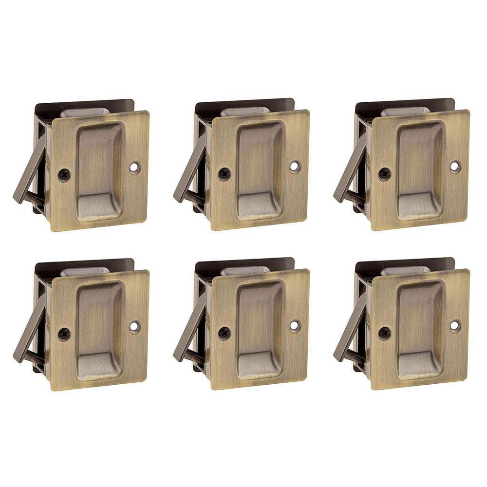 Kwikset Notch Hall and Closet Sliding Door Pocket Lock, Antique Brass (6 Pack)