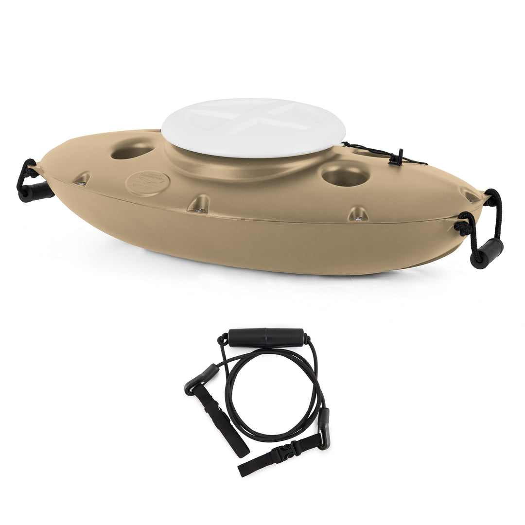CreekKooler 30 Qt Floating Insulated Beverage Kayak Tow Cooler, Tan w/ 8' Rope - VMInnovations