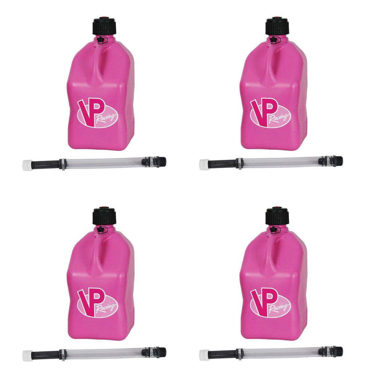 VP Racing 5.5 Gallon Utility Jugs with Deluxe Filler Hoses, Pink (4 Pack)