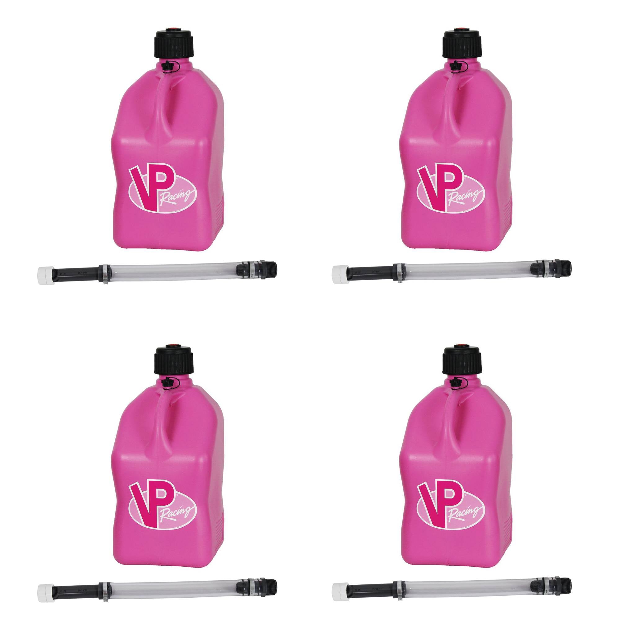 VP Racing 5.5 Gallon Utility Jugs with Deluxe Filler Hoses, Pink (4 Pack)