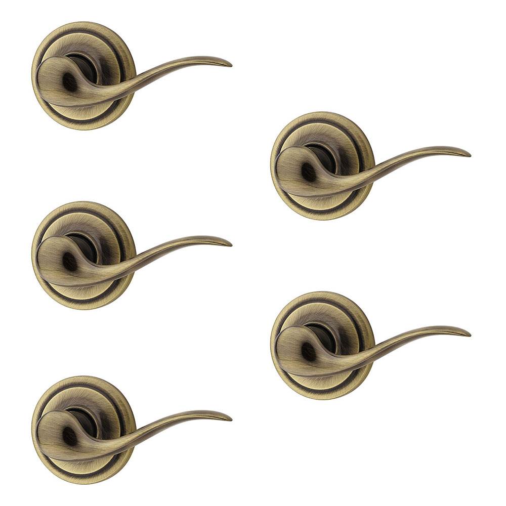 Kwikset Tustin Reversible Hall and Closet Lever Handle, Antique Brass (5 Pack)