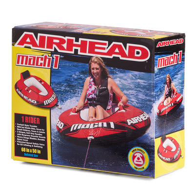 Airhead Mach 1 Inflatable Single Rider Towable Lake Ocean Water Tube Float, Red