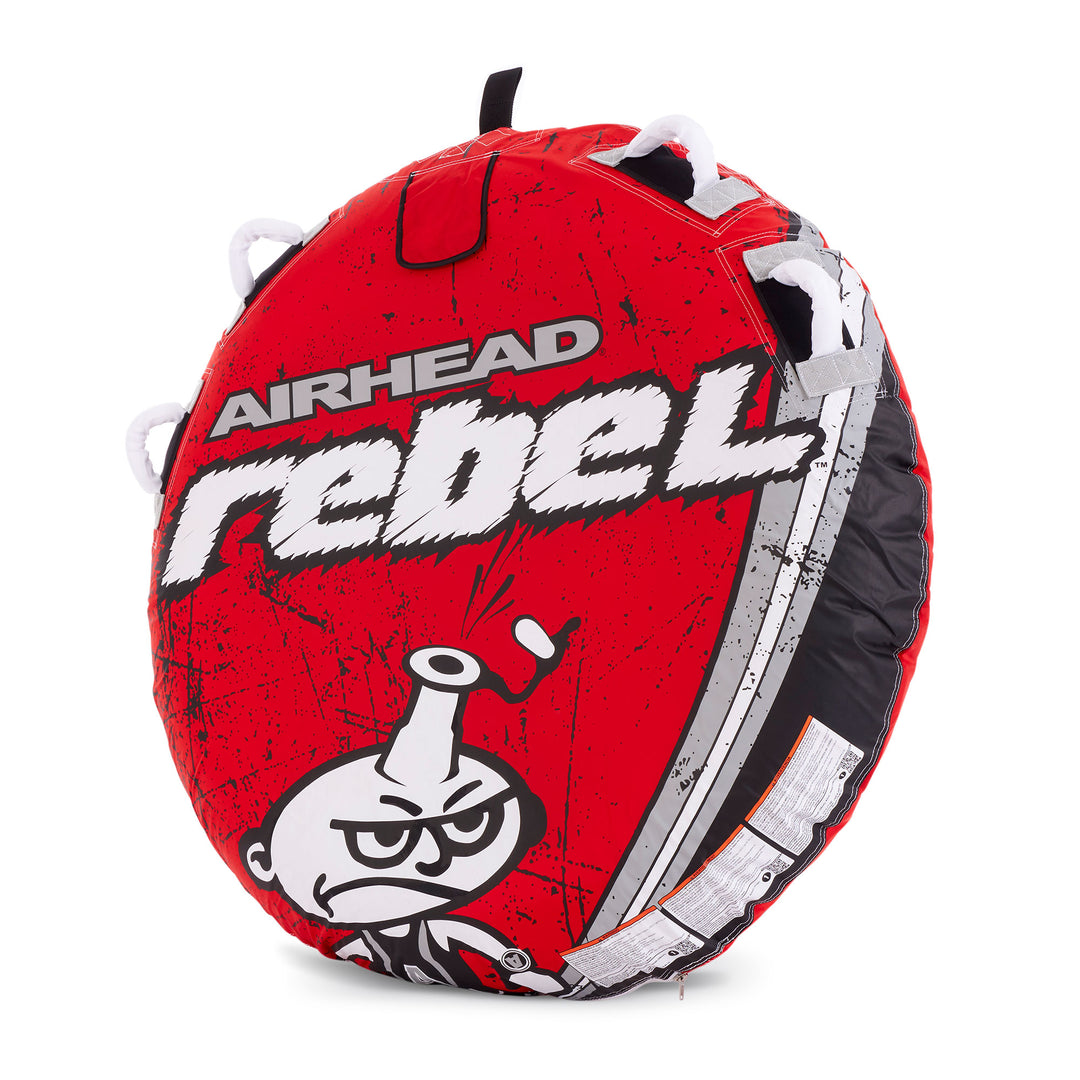 Airhead Rebel 54" 1 Person Durable Red Towable Tube Kit with Rope and 12V Pump