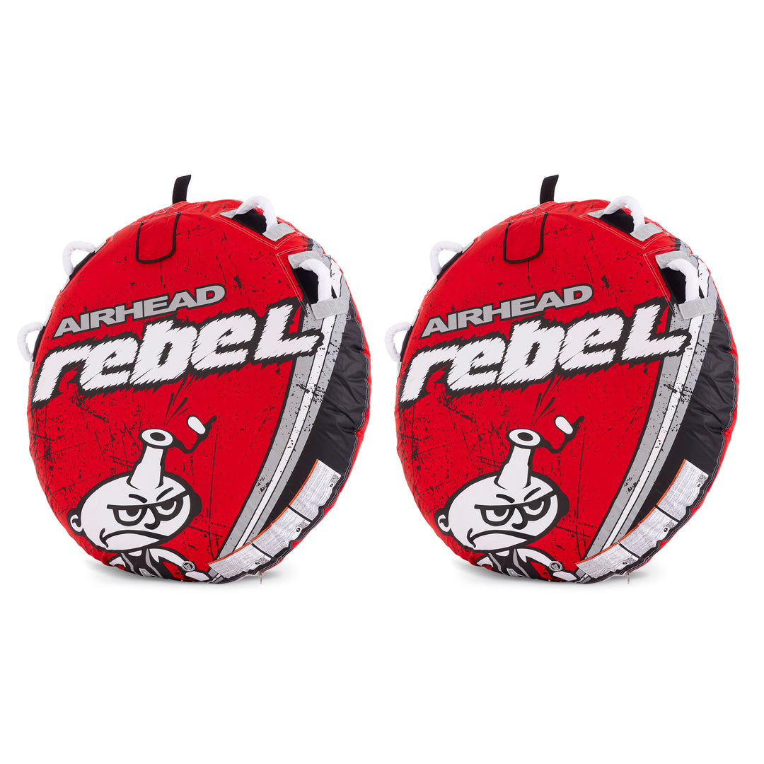 Airhead Rebel 54In 1 Person Red Towable Tube Kit w/ Rope and 12V Pump (2 Pack) - VMInnovations