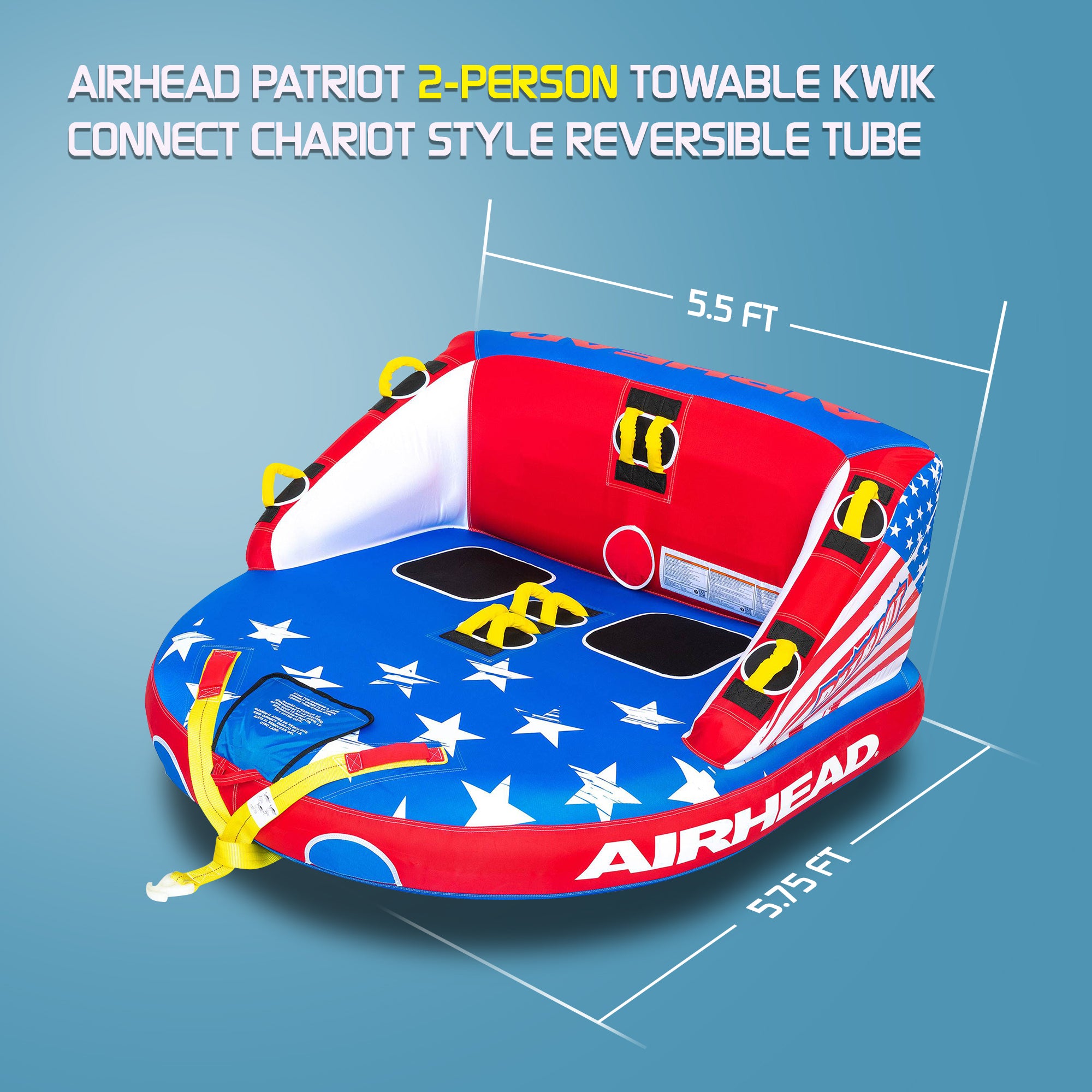 Airhead Patriot 2 Person Towable Kwik Connect Chariot Style Reversible Tube - VMInnovations
