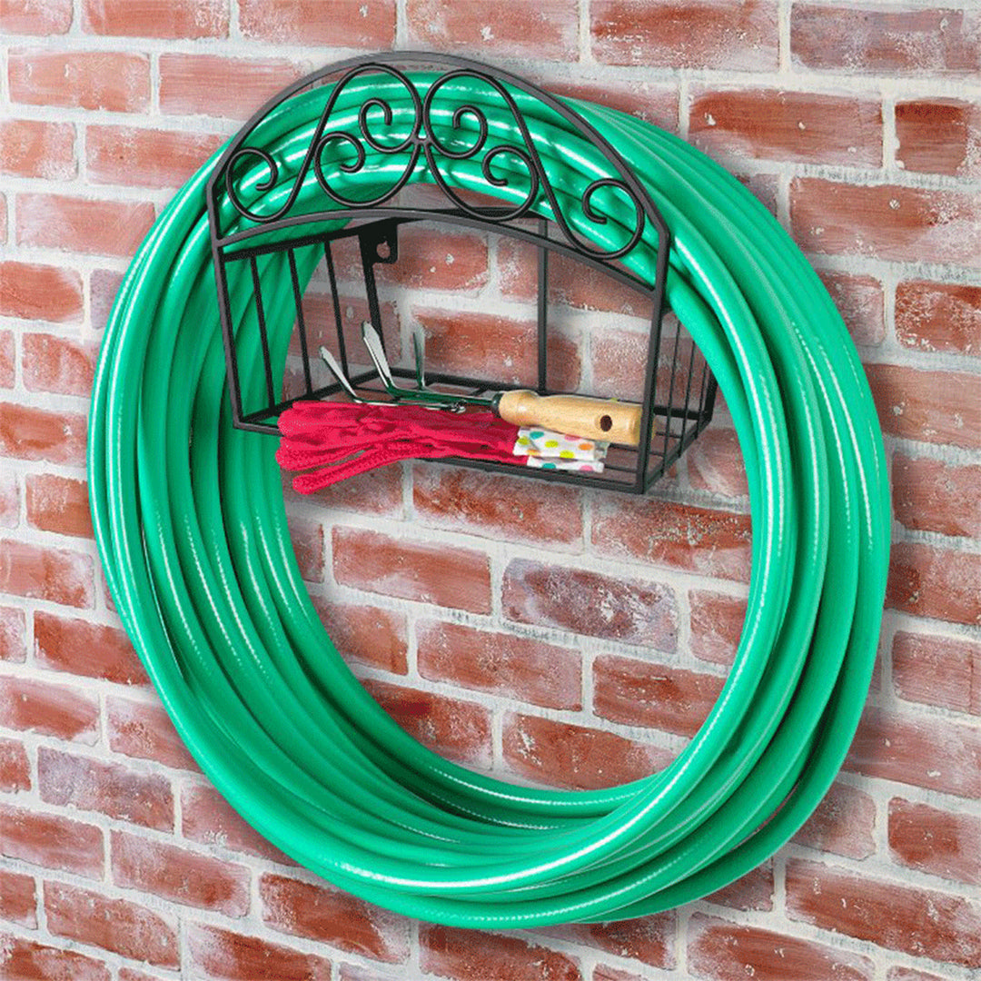 Liberty Garden 125 Foot Garden Hose Butler with Shelf, Black (Open Box)