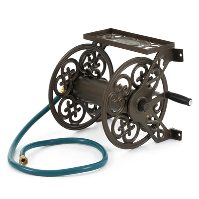 Liberty Garden Decorative Steel Wall Mounted 125' Hose Reel, Bronze (Open Box) - VMInnovations