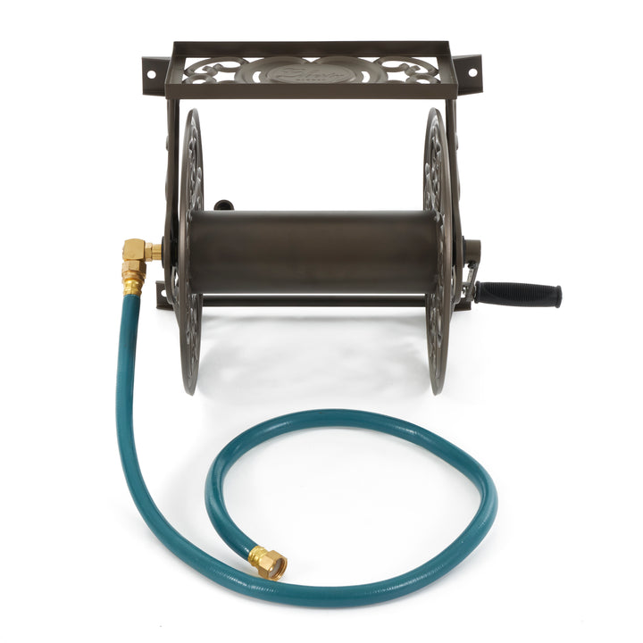 Liberty Garden Decorative Steel Wall Mounted 125' Hose Reel, Bronze (Open Box)