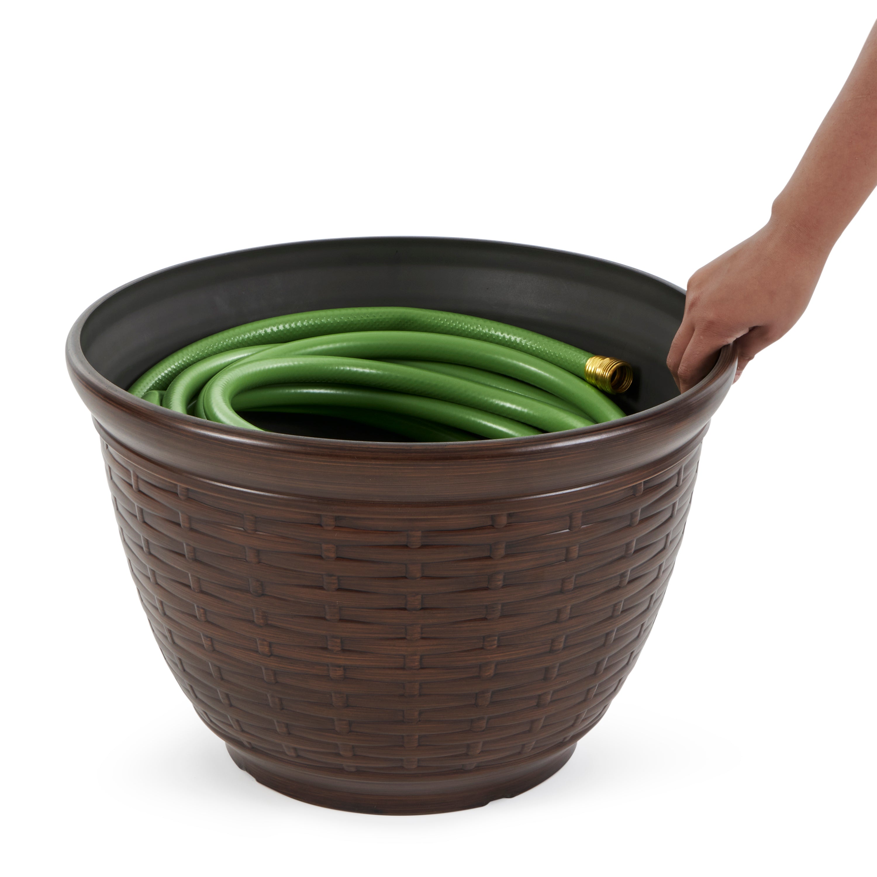 Liberty Garden 100 Foot Wicker Water Hose Storage Pot, Bronze (Open Box) - VMInnovations