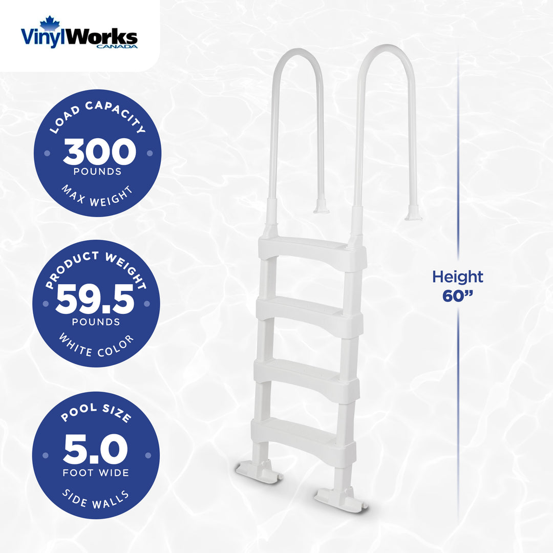 Vinyl Works SLD2 Resin 60 Inch Above Ground Swimming Pool Step Ladder, White