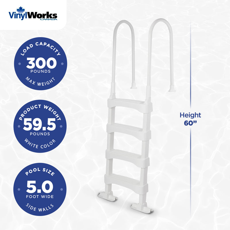 Vinyl Works In-Pool 4 Step Ladder for 60 Inch Pool Walls, White (Open Box)