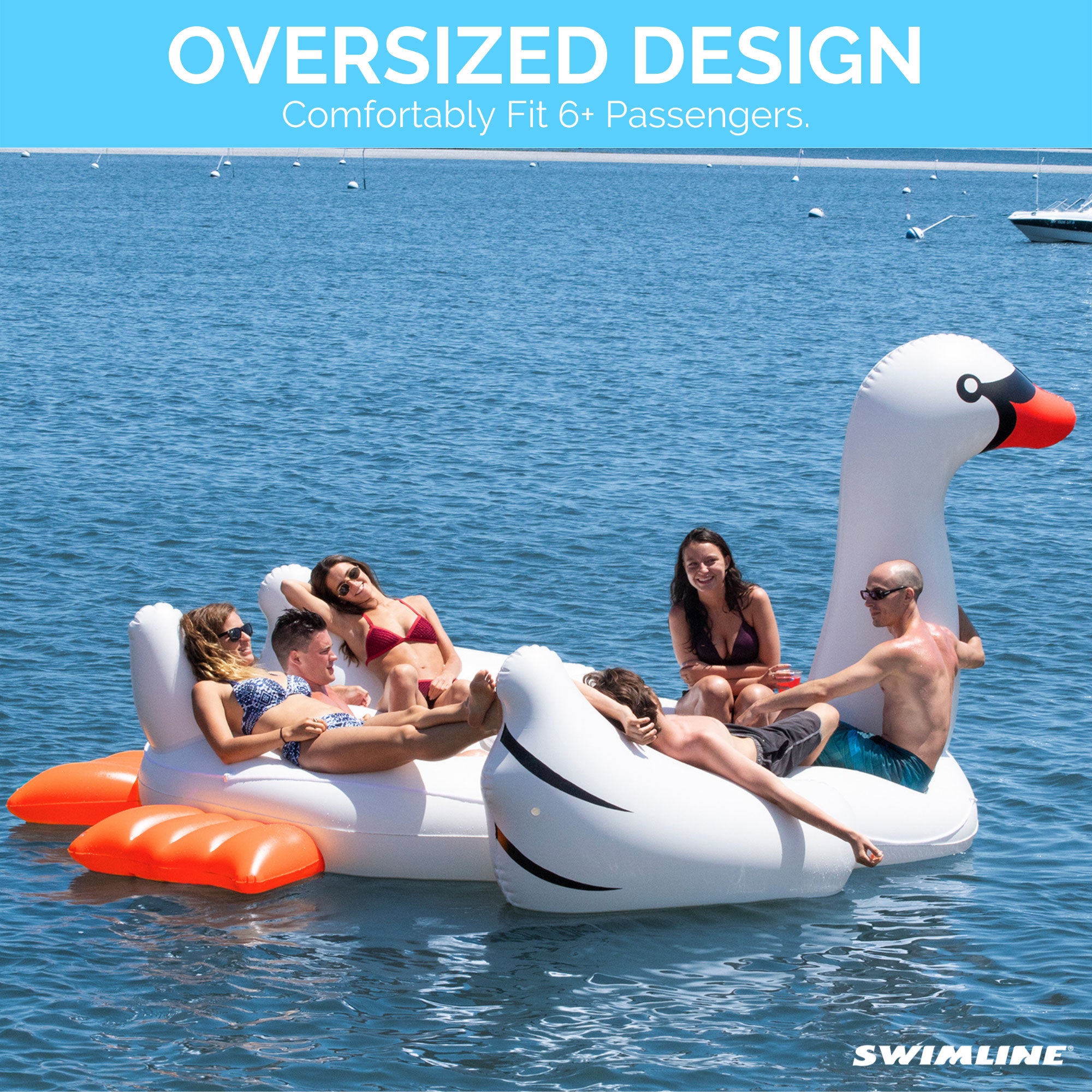 Swimline 19700 Super Swan Oasis Island 6-Person Inflatable Vinyl Pool Lake Raft - VMInnovations