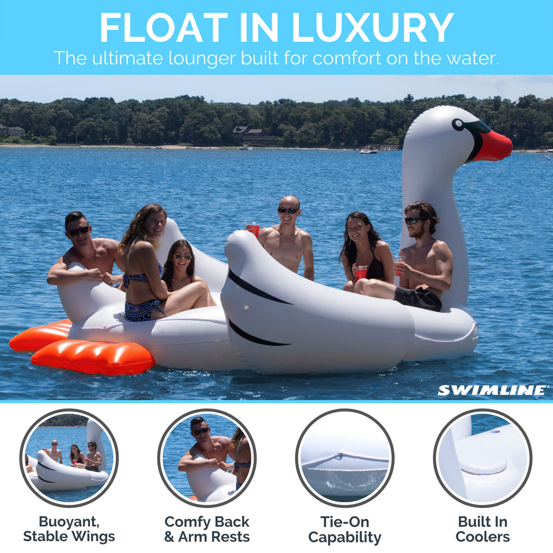 Swimline 19700 Super Swan Oasis Island 6-Person Inflatable Vinyl Pool Lake Raft