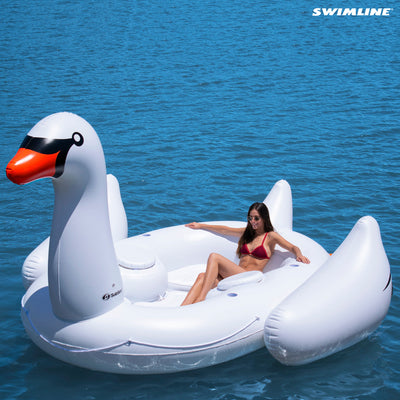 Swimline 19700 Super Swan Oasis Island 6-Person Inflatable Vinyl Pool Lake Raft - VMInnovations