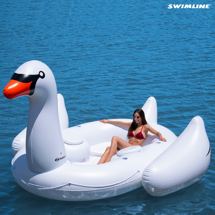 Swimline 19700 Super Swan Oasis Island 6-Person Inflatable Vinyl Pool Lake Raft
