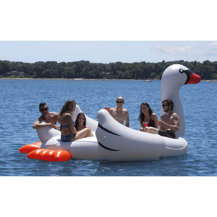 Swimline 19700 Super Swan Oasis Island 6-Person Inflatable Vinyl Pool Lake Raft