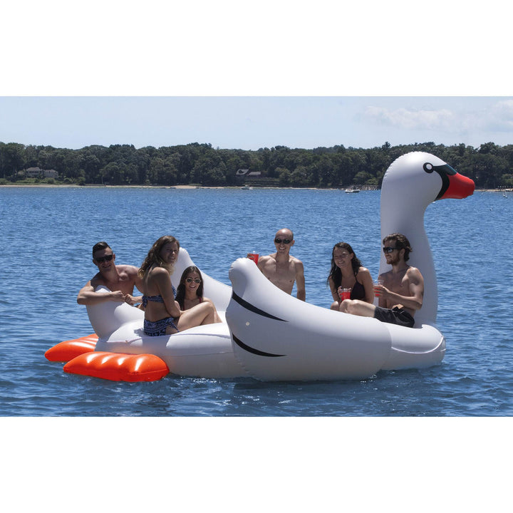 Swimline 19700 Super Swan Oasis Island 6-Person Inflatable Vinyl Pool Lake Raft