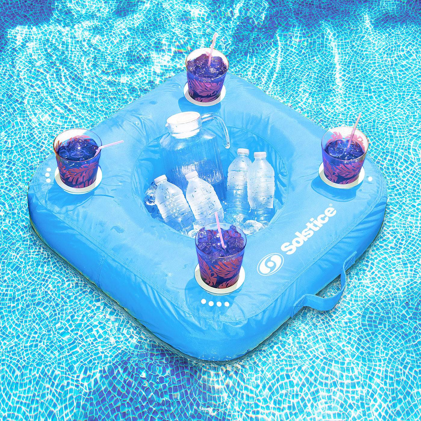 Swimline 15050B Sunsoft 4 Drink Capacity Inflatable Floating Pool Caddy, Blue - VMInnovations
