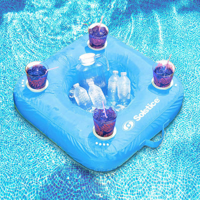 Swimline 15050B Sunsoft 4 Drink Capacity Inflatable Floating Pool Caddy, Blue - VMInnovations