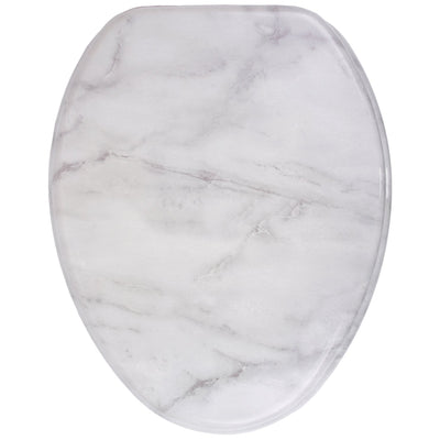 Sanilo Elongated Close Molded Wood Adjustable Toilet Seat, Marble, (Open Box)
