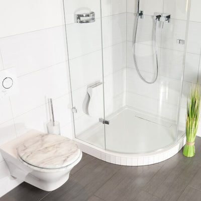 Sanilo Elongated Close Molded Wood Adjustable Toilet Seat, Marble, (Open Box)