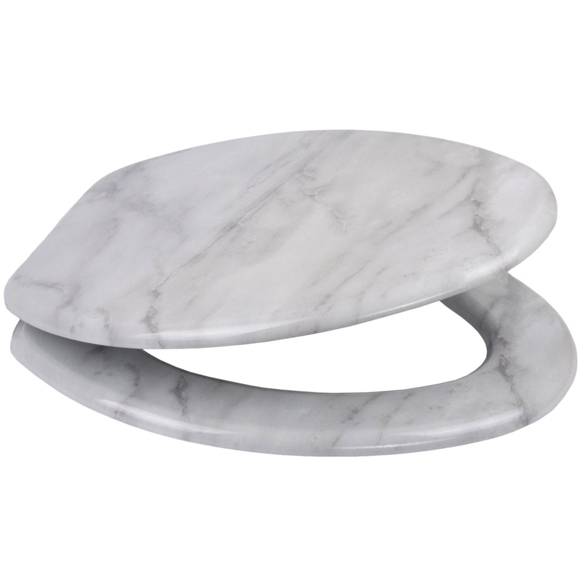 Sanilo Elongated Close Molded Wood Adjustable Toilet Seat, Marble, (Open Box)
