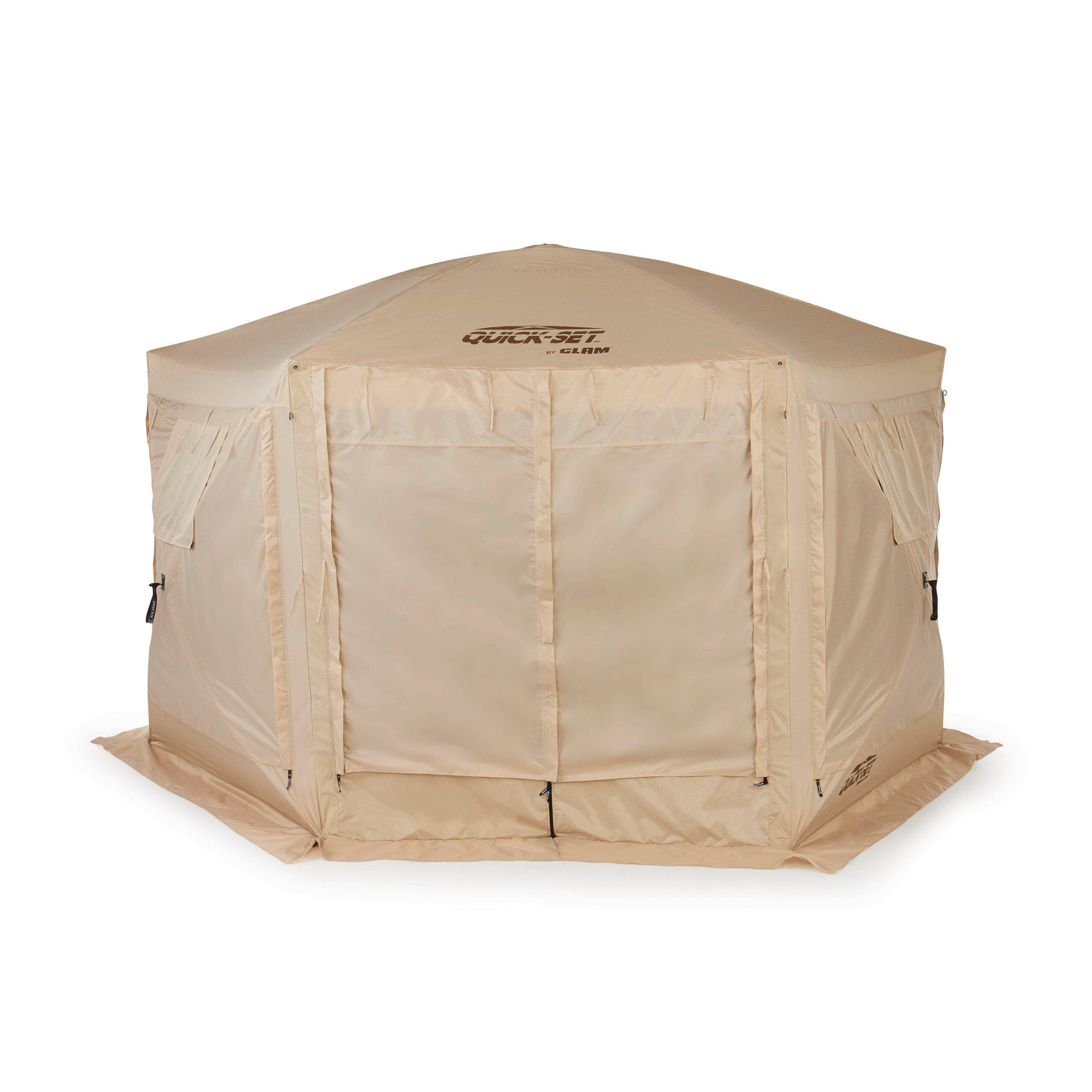 Clam Quick Set Pavilion Portable Canopy, Tan + Rain Fly Tarp Attachment