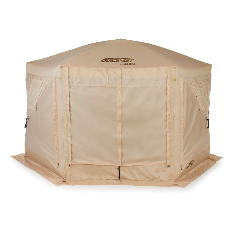 Clam Quick Set Pavilion Camping Outdoor Gazebo Canopy Shelter, Tan (Open Box)