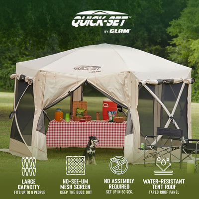Clam Quick Set Pavilion Camping Outdoor Gazebo Canopy Shelter, Tan (Open Box) - VMInnovations