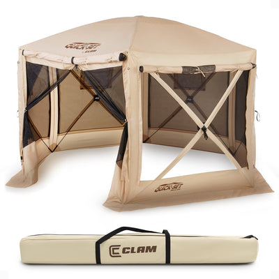 Clam Quick Set Pavilion Camping Outdoor Gazebo Canopy Shelter, Tan (Open Box) - VMInnovations