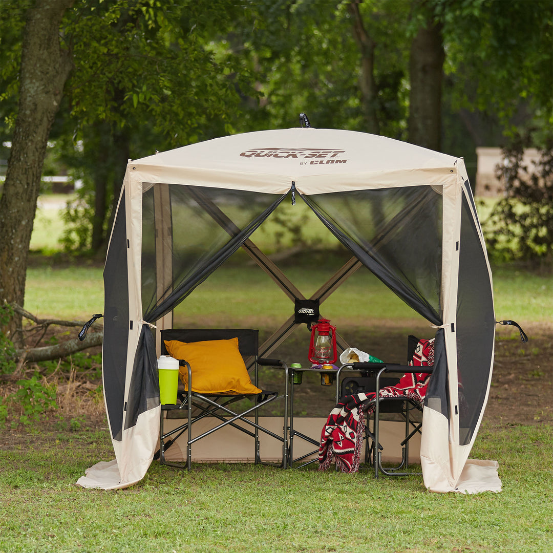 CLAM Quick-Set Traveler 6 x 6 Ft Portable Outdoor 4 Sided Canopy Shelter, Tan