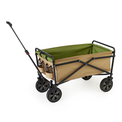 Seina 150lb Capacity Collapsible Steel Outdoor Utility Wagon Cart, Khaki/Green - VMInnovations