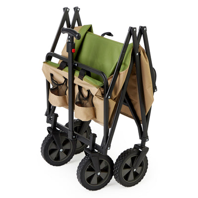 Seina 150lb Capacity Collapsible Steel Outdoor Utility Wagon Cart, Khaki/Green - VMInnovations
