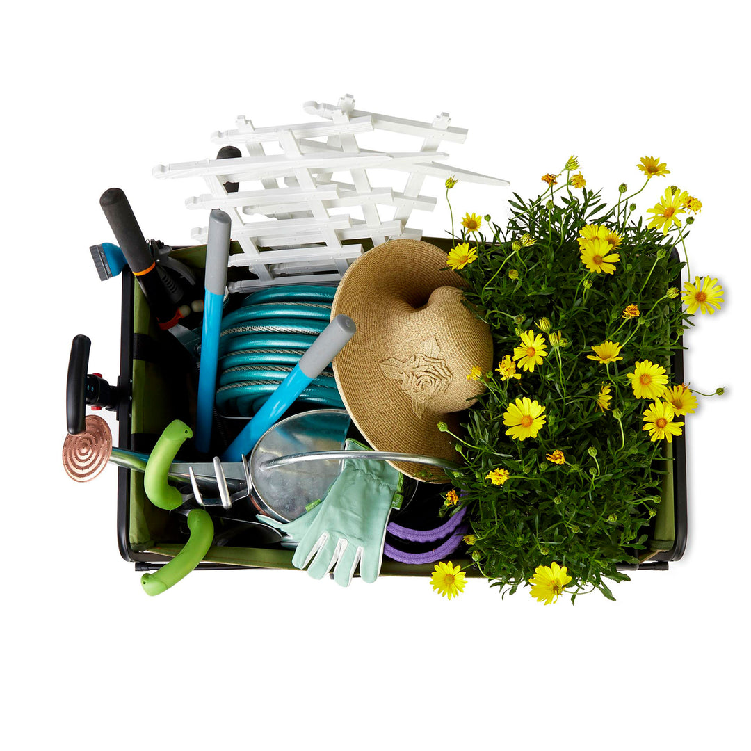 Seina Manual 150 Pound Capacity Folding Steel Wagon Garden Cart, Tan (Open Box) - VMInnovations